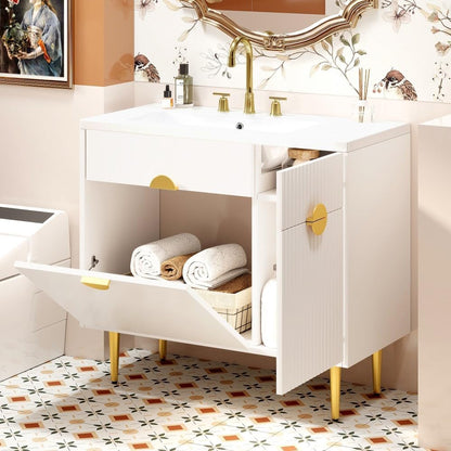 ya 28 10.13 baidi 36 Bathroom Vanity White Resin Basin - Modern Storage Cabinet,Soft-Closing