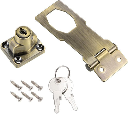 ya 26 10.21 baidi 3-inch Keyed Hasp Locks w Screws for Door Keyed Alike Bronze Tone