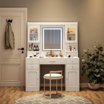 ya 28 10.13 baidi Dresser Desk White Large Vanity Table Set - Mirror, 6 Drawers & Shelves