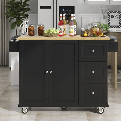 ya 28 10.13 baidi Black 52.7 Rolling Kitchen Island ¨C Solid Wood , Locking Wheels, Leaf