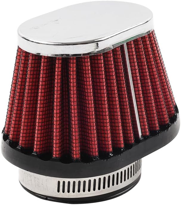 ya 5 8.10 55MM 2.17 Motorcycle Oval Air Intake Filter Cleaner Pod Washable Reusable Red