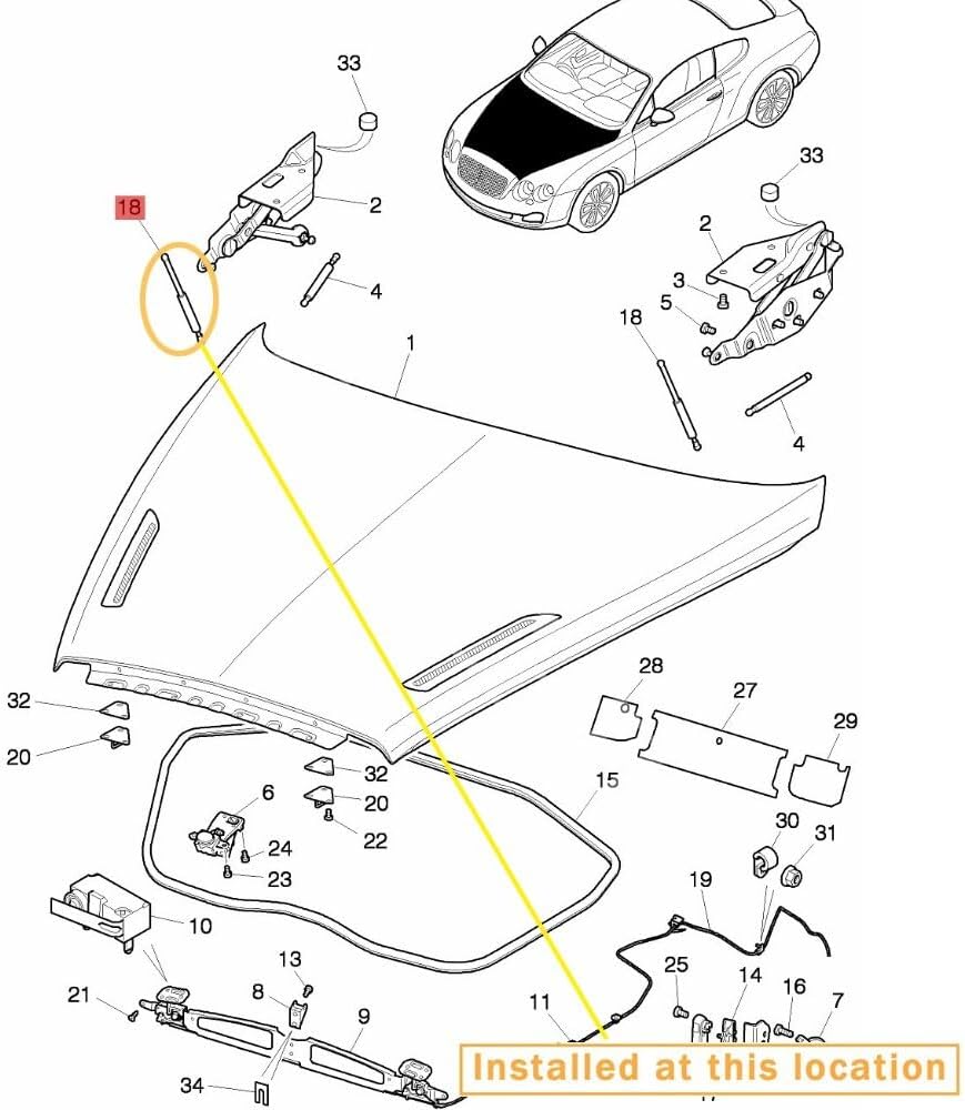 ya 5 8.24 baidi for for Bentley Flying Spur Shock Absorber Hatch Hinge OE: 3W0823475B