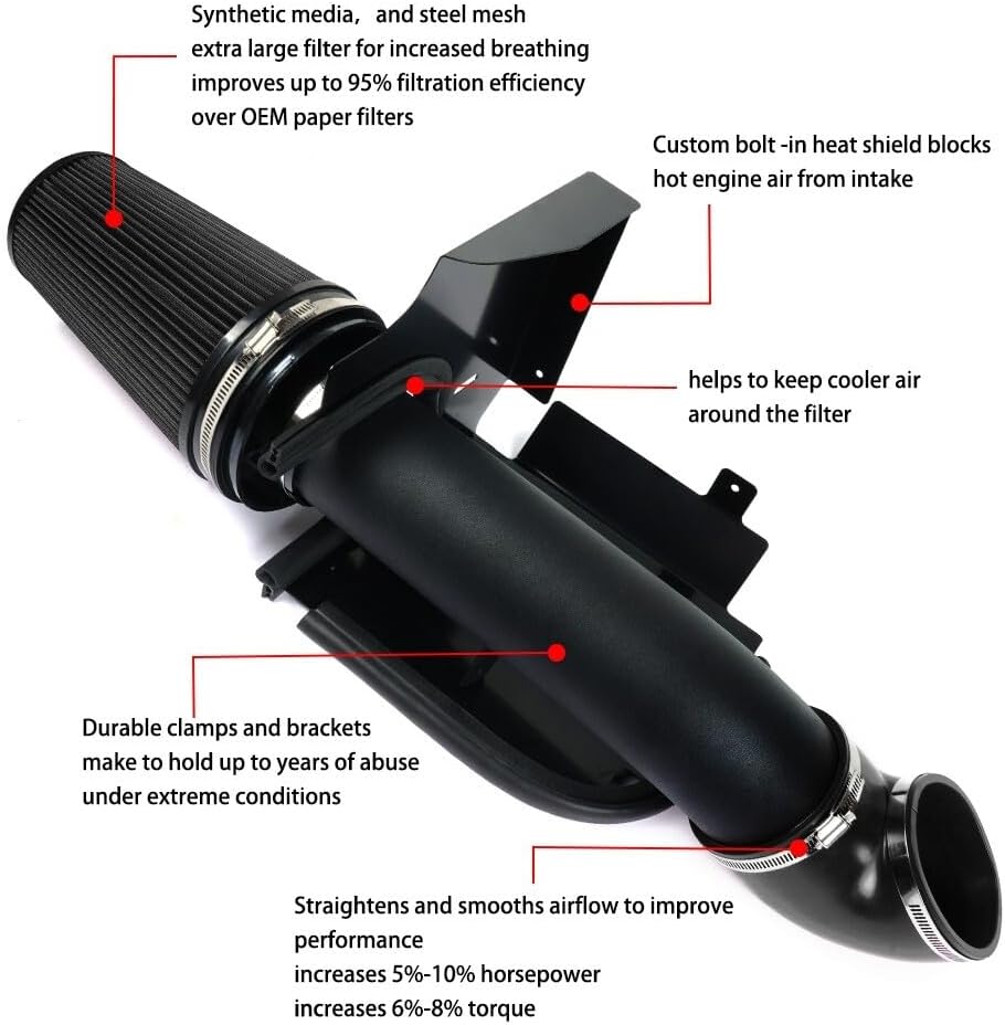 ya 13 9.15 baidi for Silverado 99-06 V8 4.8L/5.3L/6.0L Heat Shield Cold Air Intake+Filter BLACK
