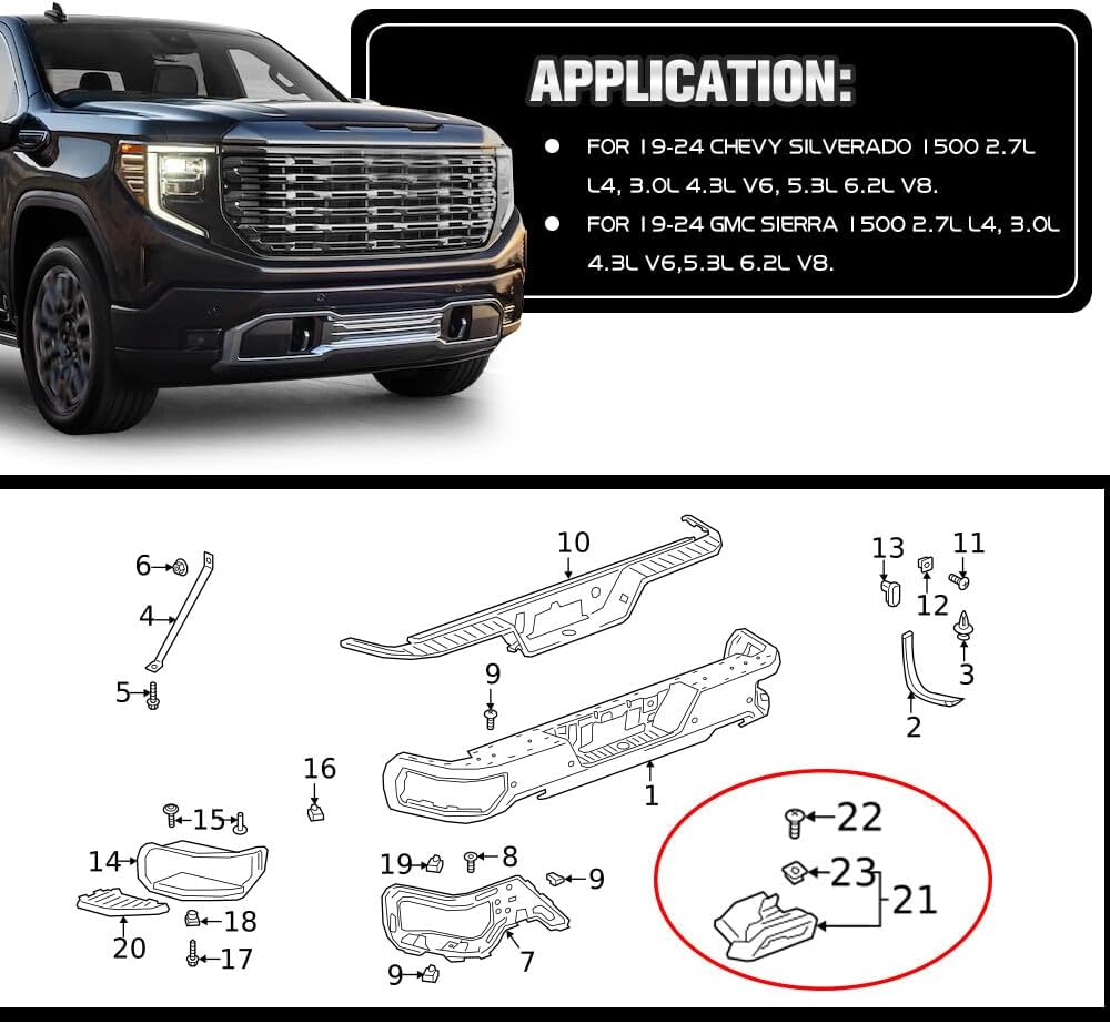 ya 6 8.24 baidi Tips Bezels Gloss Black For 2019-2024 for Chevy for Silverado for GMC for Sierra 1500
