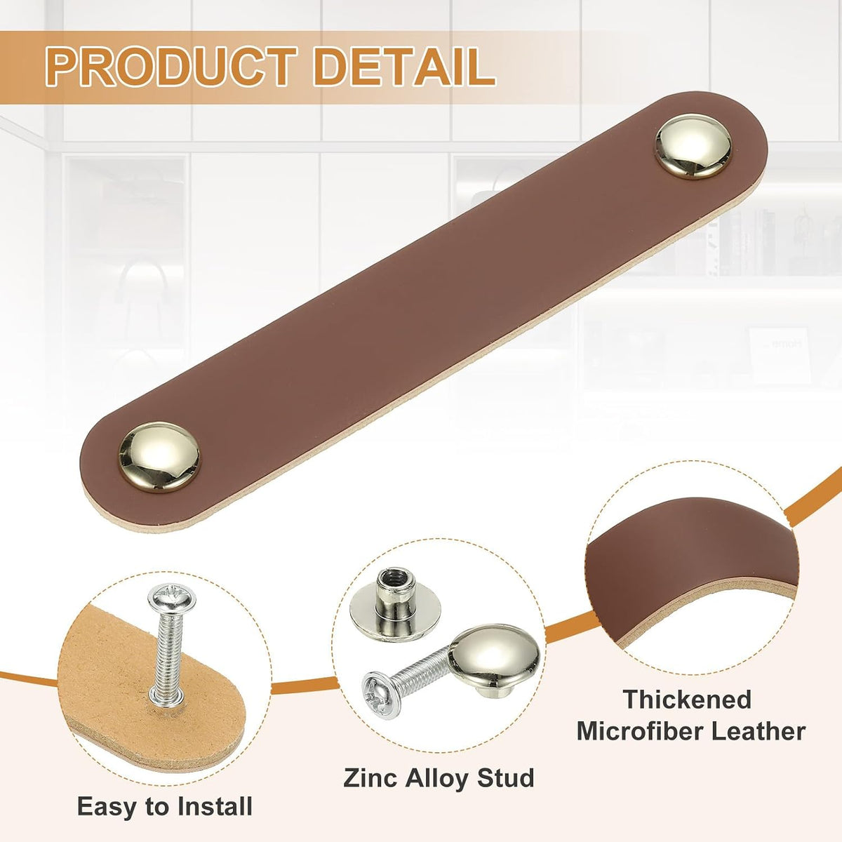 ya 26 10.21 baidi 4 Pcs Leather Drawer Pulls Double Hole Leather Handle with Screw Brown