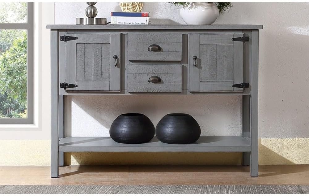 ya 28 10.13 baidi Antique Gray 48'' Retro Solid Wood Sideboard Console Table - 2 Drawers+Cabi