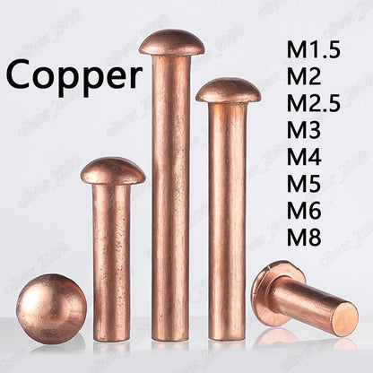 ya 15 10.19 baidi Pure Copper Round Head Rivets M1.5 M2 M2.5 M3 M4 M5 M6 M8-321