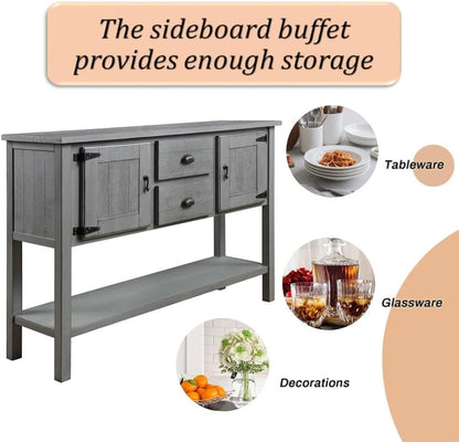 ya 28 10.13 baidi Antique Gray 48'' Retro Solid Wood Sideboard Console Table - 2 Drawers+Cabi