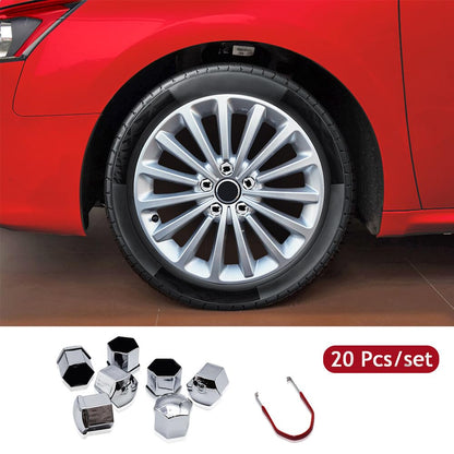 ya 10 9.16 baidi 20pcs Red Golden 21mm Car Wheel Nut Lug Cover Hub Screw Cap Bolt Rim Tire + Tool