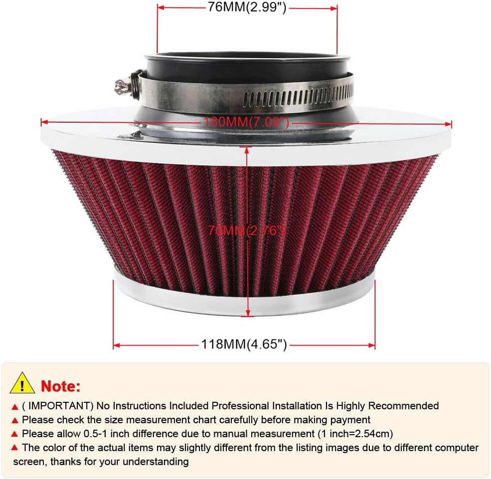 ya 13 9.15 baidi 3 76mm Mushroom Head High Flow Dry Air Filter Cold Air Intake Red Air Filter