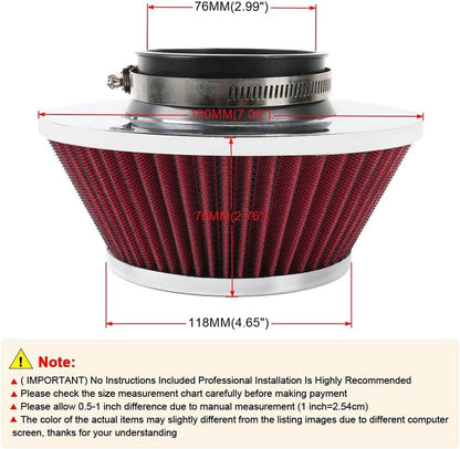 ya 13 9.15 baidi 3 76mm Mushroom Head High Flow Dry Air Filter Cold Air Intake Red Air Filter