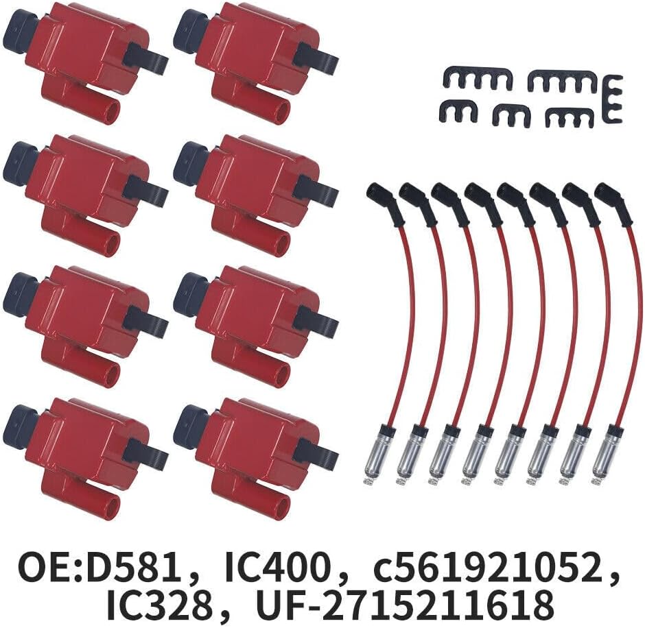 ya 9 10.24 8-pack square ignition coil + spark plug wire suitable for Chevrolet for GMC 4.8L 5.3L 6.0L 8.1L-
