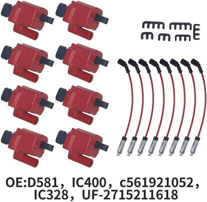 ya 9 10.24 8-pack square ignition coil + spark plug wire suitable for Chevrolet for GMC 4.8L 5.3L 6.0L 8.1L-