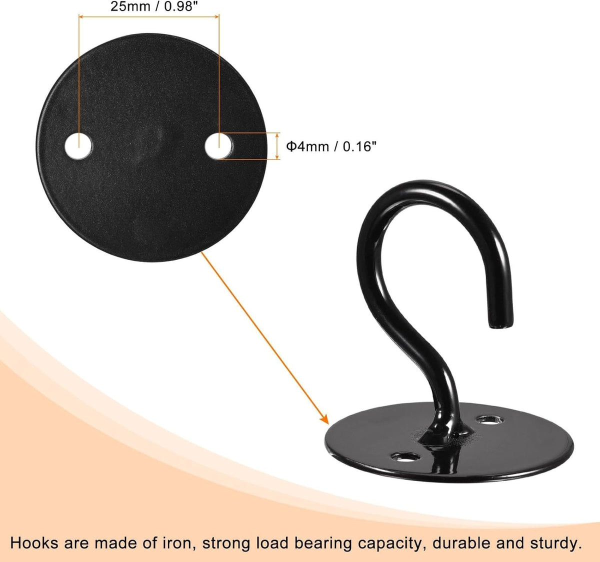 ya 26 10.21 baidi Ceiling Hooks Wall Mounted 40x4 m Iron for Hanging Plants Black 4Pcs