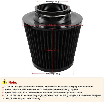 ya 13 9.15 baidi 3 Car High Flow Inlet Cleaner Dry Filter Cold Air Intake Cone Replacement Part