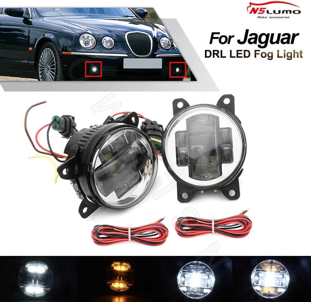 ya 4 8.10 White Amber DRL LED Driving Fog Daytime Running Lights for 04-09 for Jaguar S/X Type 