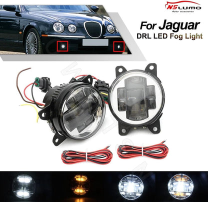 ya 4 8.10 White Amber DRL LED Driving Fog Daytime Running Lights for 04-09 for Jaguar S/X Type 