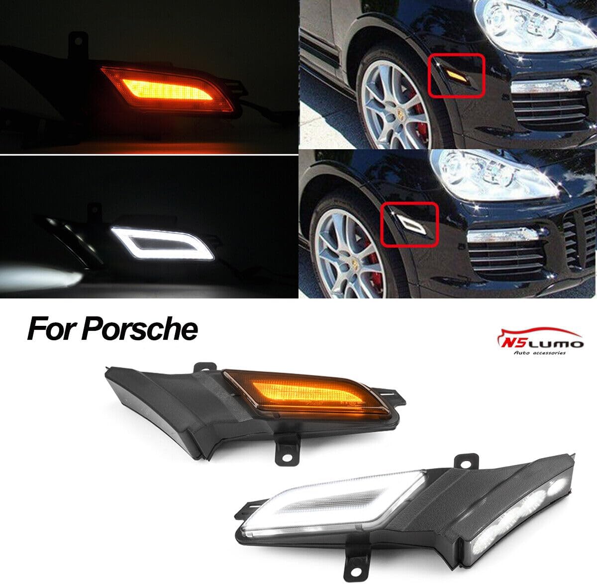 ya 7 8.24 baidi Amber White LED Side Marker Turn Signal Lights for 2007-2010 for Porsche for Cayenne 957 