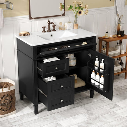 ya 28 10.13 baidi 36 Bathroom Storage Vanity Modern w/ Sink, 2 Drawers & Tip-out Drawer,Blac