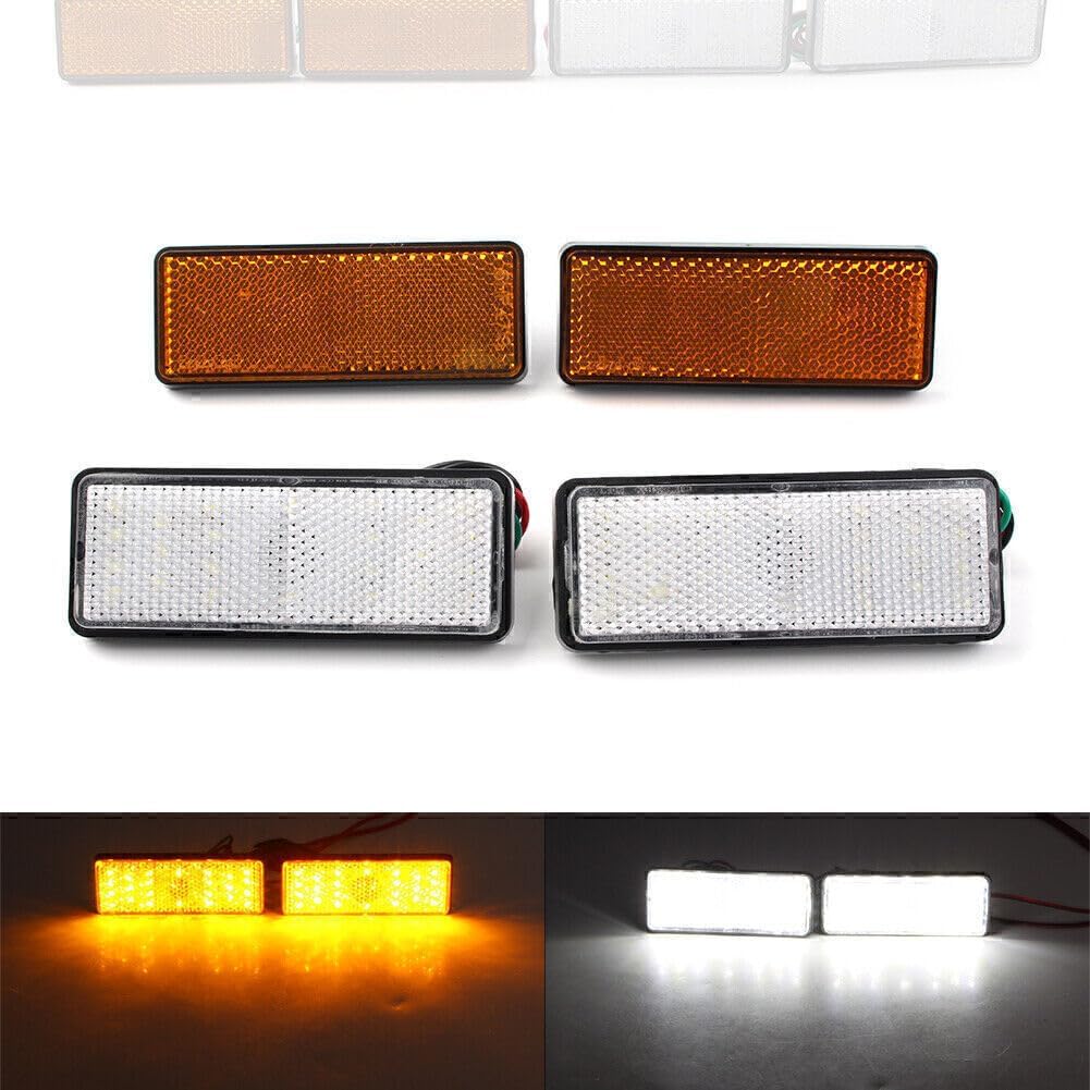 ya 4 8.8 Pair Universal Rectangular LED Reflector Turn Signal Tail Brake Light White Yellow 