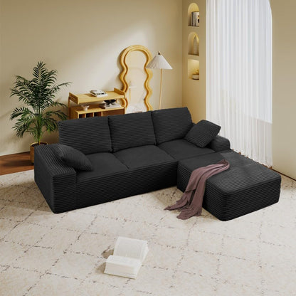 ya 28 10.13 baidi Plush Corduroy 103.5 Cloud Sectional Black - L-Shape Chaise,No Assembly