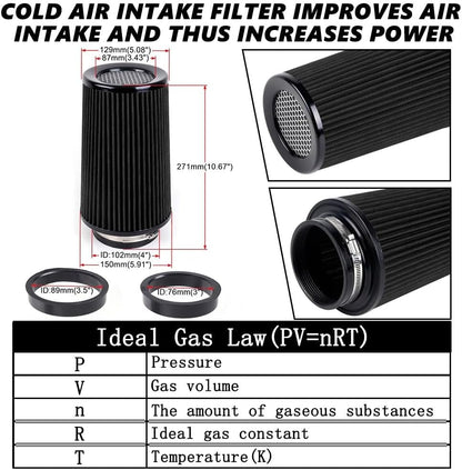 ya 13 9.15 baidi 3 3.5 4 Cold Air Intake Filter Inlet 3 Sizes in 1 10.5 Tall Universal Black