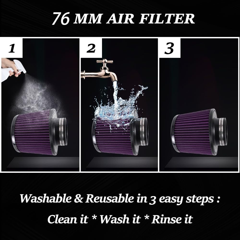 ya 13 9.15 baidi Universal 3 Inch 76mm Inlet Air Intake Cone Filter Replacement Air Filter PURPLE