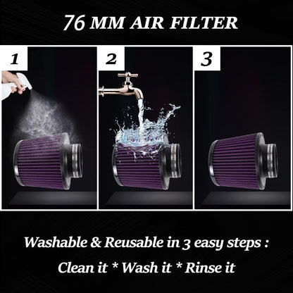 ya 13 9.15 baidi Universal 3 Inch 76mm Inlet Air Intake Cone Filter Replacement Air Filter PURPLE