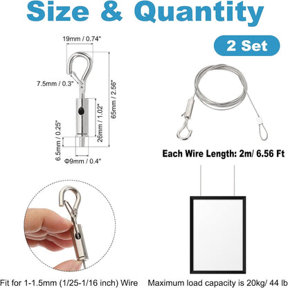ya 26 10.21 baidi 2 Pcs 2m x 1.5mm Heavy Duty Adjustable Picture Hanging Wire Kit with Loop & Hook