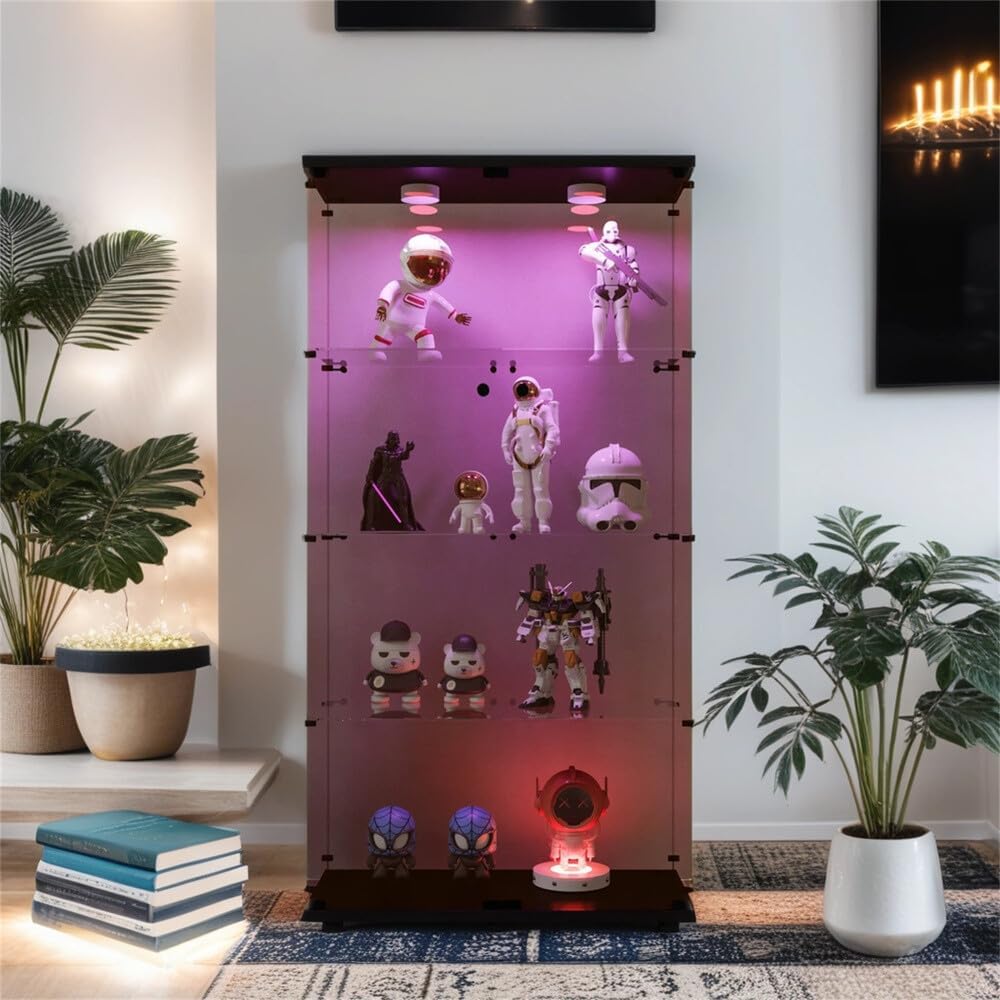 ya 28 10.13 baidi Glass Display Cabinet Lighted Two Glass Cabinet 4 Shelves, Brown