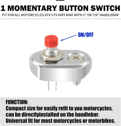 ya 4 8.24 baidi Chrome Control Momentary 1 Button Switch for Universal 1-inch Handlebar Motorcycles