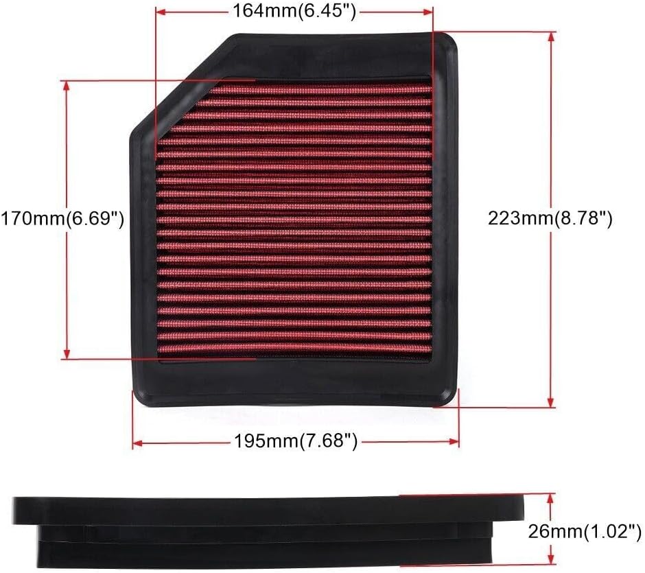 ya 13 9.15 baidi For 2012-2018 SIMING 1.8L Red Reusable & Washable High Flow Panel Air Filter