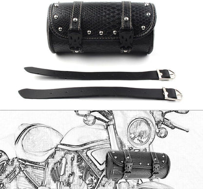 ya 11 9.14 baidiTool Bag Fork Handlebar Saddlebag Roll Barrel Pouch Universal Leather Motorcycle