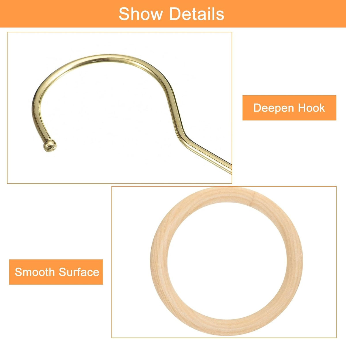 ya 26 10.21 baidi 4.7 Inch Scarf Ring Hanger Wooden Circle Scarf Holder, 15cm Length Hook Gold