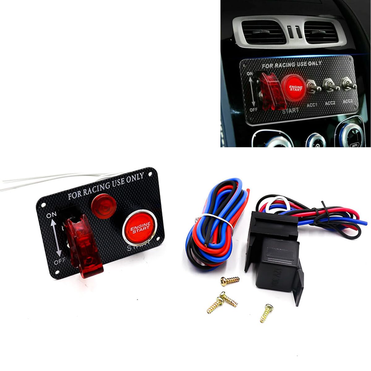 ya 3 8.24 baidi 12V DC Ignition Switch Panel 2 in 1 Car Engine Start Push Button Switch Toggle