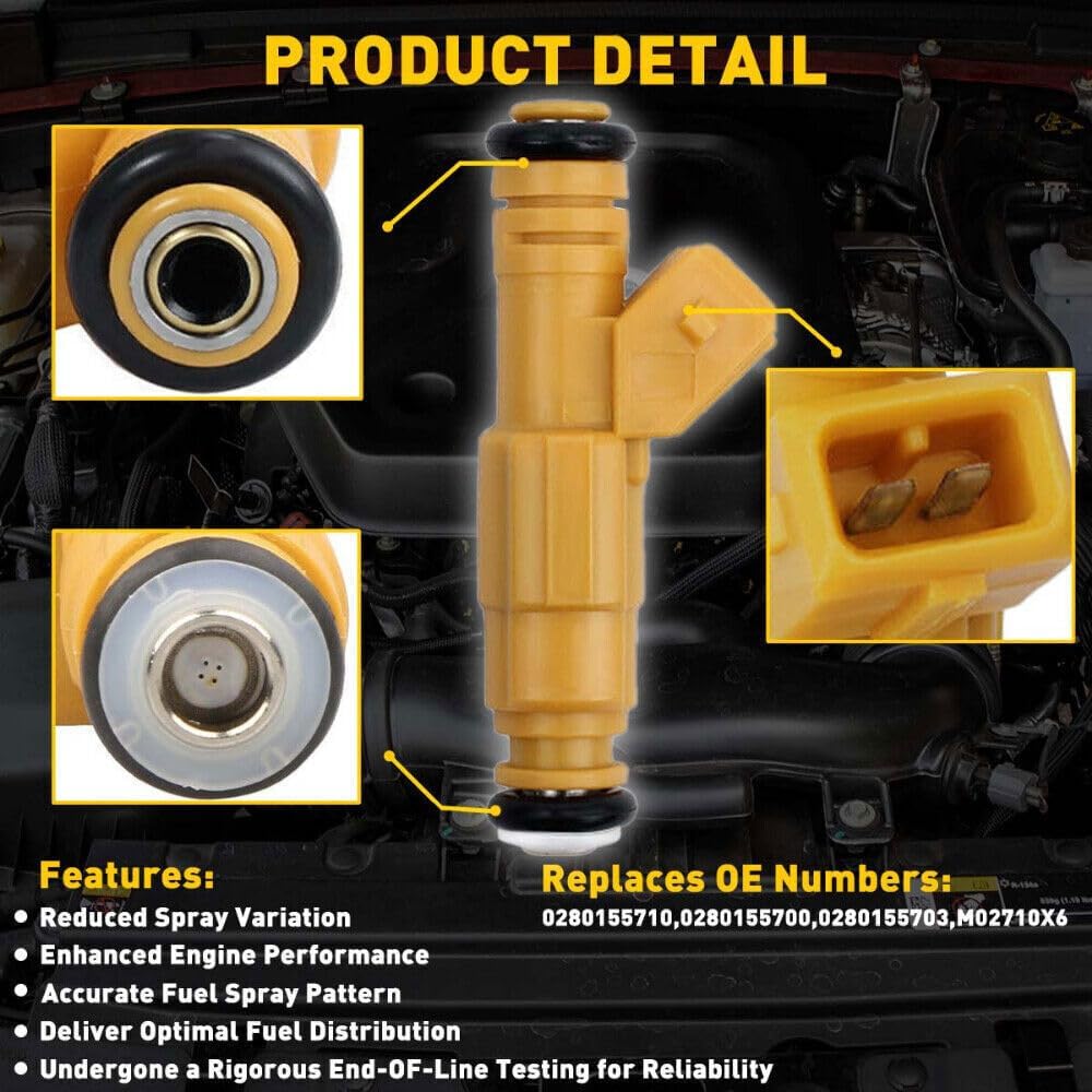 ya 10 9.16 baidi 6 Fuel Injectors For 1987-1998 for Jeep Cherokee 4.0 0280155710 EV1 4 Hole