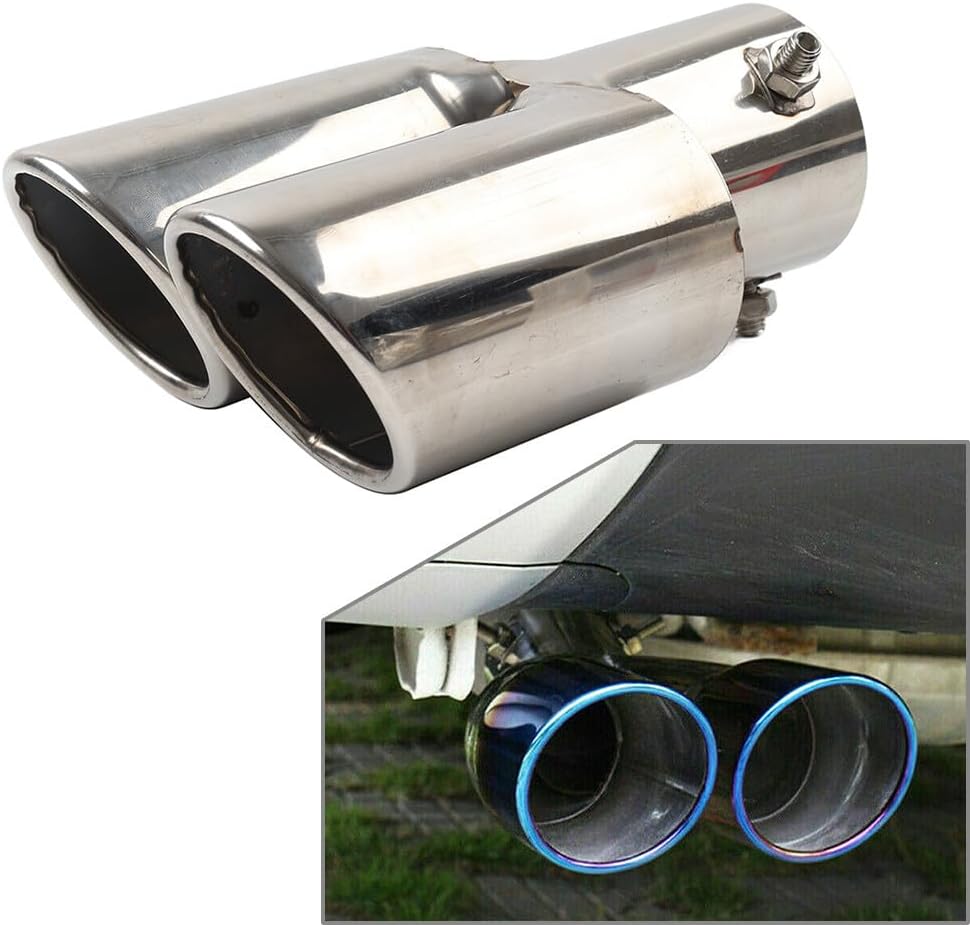 ya 6 8.14 Car Steel Rear Dual Pipe Tail Muffler Tip Square Accessories Universal