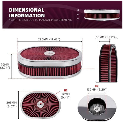 ya 13 9.15 baidi 12 Oval Super flow Thru Air Cleaner Washable For SBC for Chevy for d 5-1/8 Carb Neck