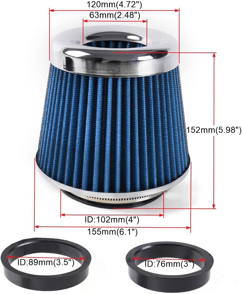 ya 13 9.15 baidi 3/3.5/4 High Flow Inlet Dry Air Filter Cold Air Intake Cone Replacement BLUE