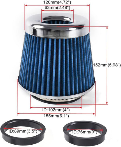 ya 13 9.15 baidi 3/3.5/4 High Flow Inlet Dry Air Filter Cold Air Intake Cone Replacement BLUE