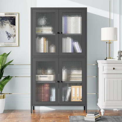 ya 28 10.13 baidi Black Classic Metal Tempered Glass Storage Cabinet - 4 Glass Doors, 4 Shelv
