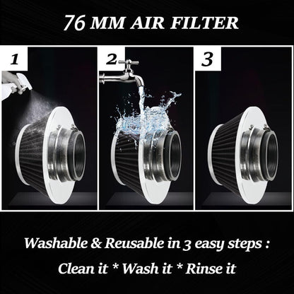 ya 13 9.15 baidi 3 76mm High Flow Dry Black Air Filter Cold Air Intake Air Filter Mushroom Head