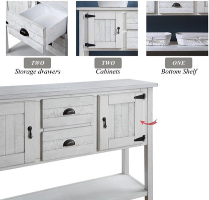 ya 28 10.13 baidi 48'' Solid Wood Sideboard - 2 Drawers+Cabinets+Bottom Shelf Antique White