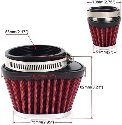 ya 5 8.10 Red 55mm/2.17 Air Filter Cleaner Round Tapered Replacement For Motorcycle/Car
