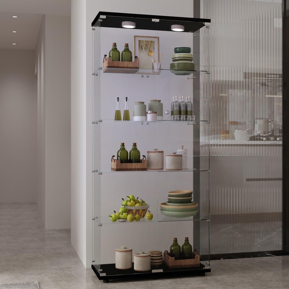 ya 28 10.13 baidi Tempered Glass Display/Storage Cabinet - w/Paipai Lights,Adjustable Feet Bl