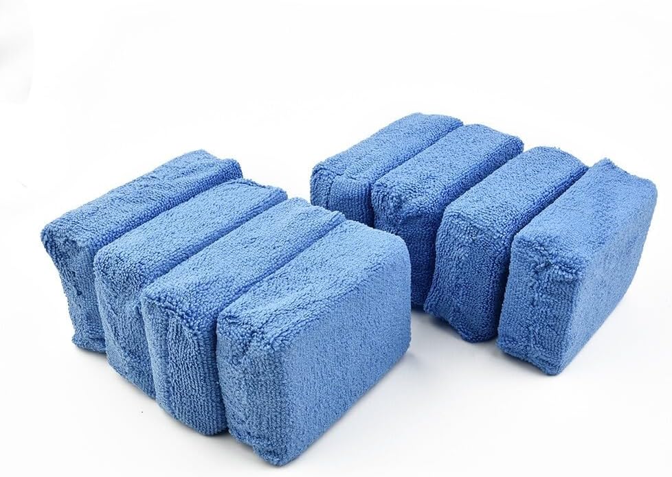 ya 9 10.24 4/8 Pcs Blue Microfiber Applicator Sponge Pads Car Care Waxing Polishing To