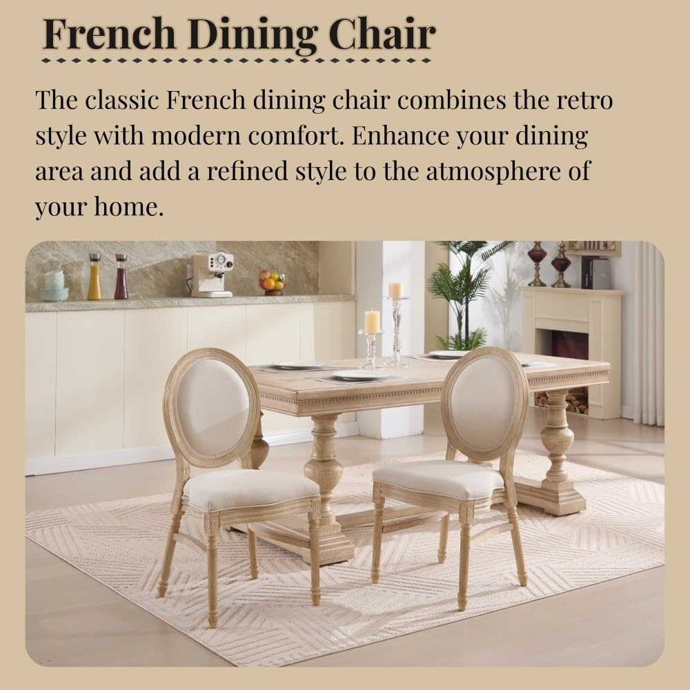 ya 28 10.13 baidi Dining Chairs Set of 2 - Upholstered Round Back, Beige, Disassemblable Stac