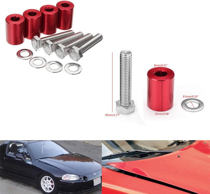 ya 4 8.14 4 Pcs Hood Risers Red Aluminum Hood Vent Spacers Kit for 8mm Bolt Turbo Engine