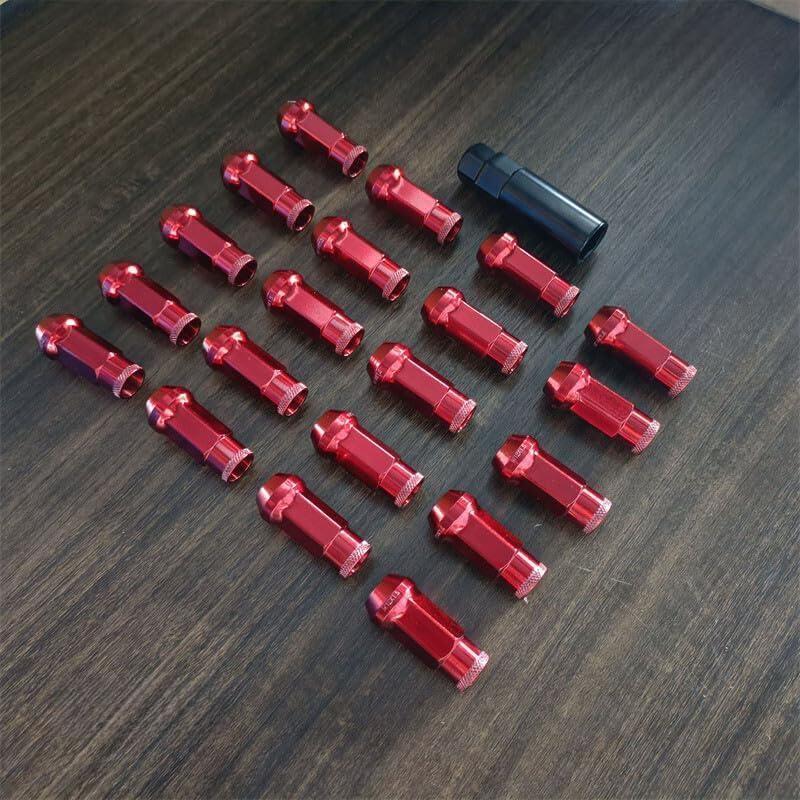 ya 10 9.16 baidi 20pcs M12x1.5 Lug Nuts 48mm Steel Open End Wheel Nuts Bolts w/Socket Key Red