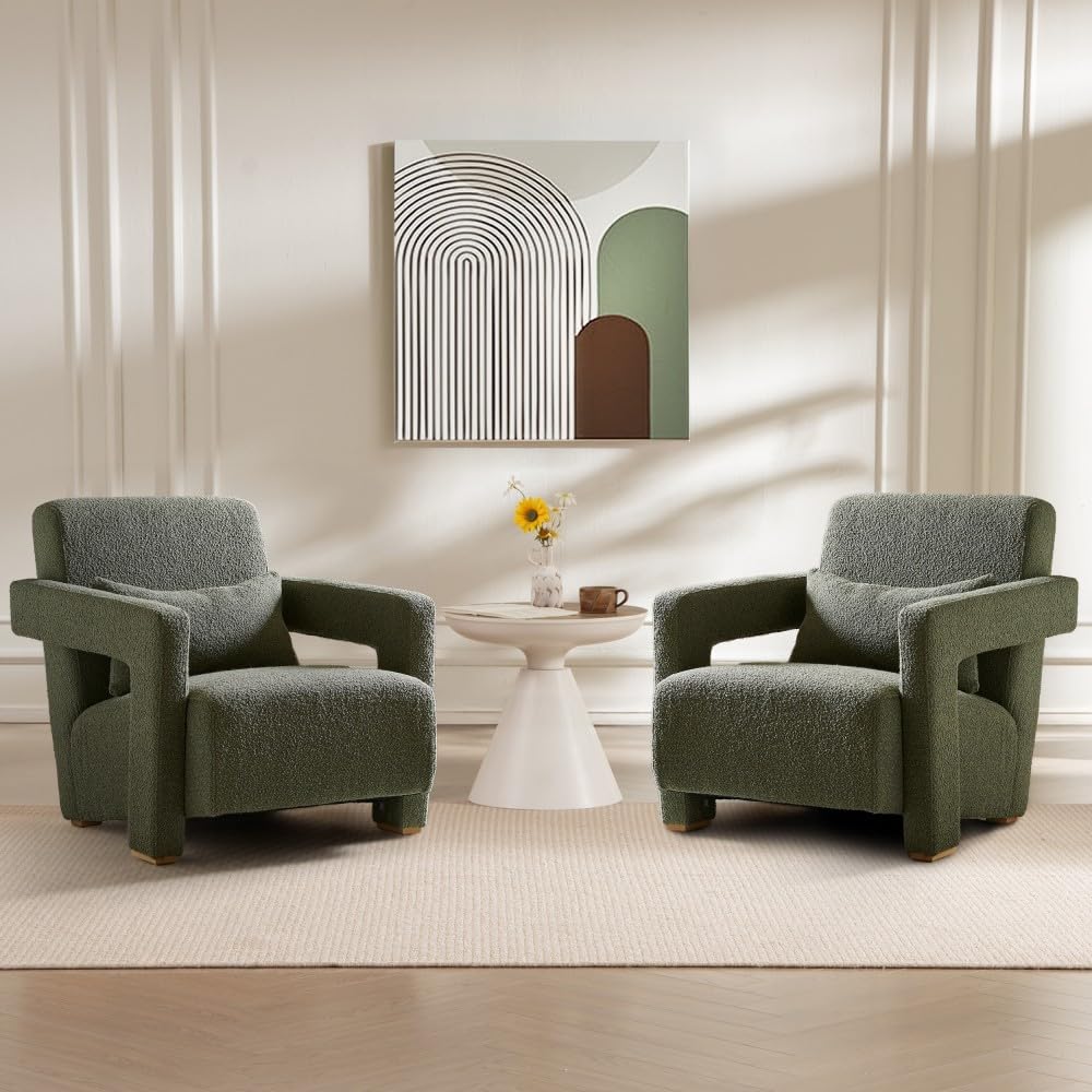 ya 28 10.13 baidi Green Set of 2 Accent Chairs - Armrests, Lumbar , Square Wooden Legs